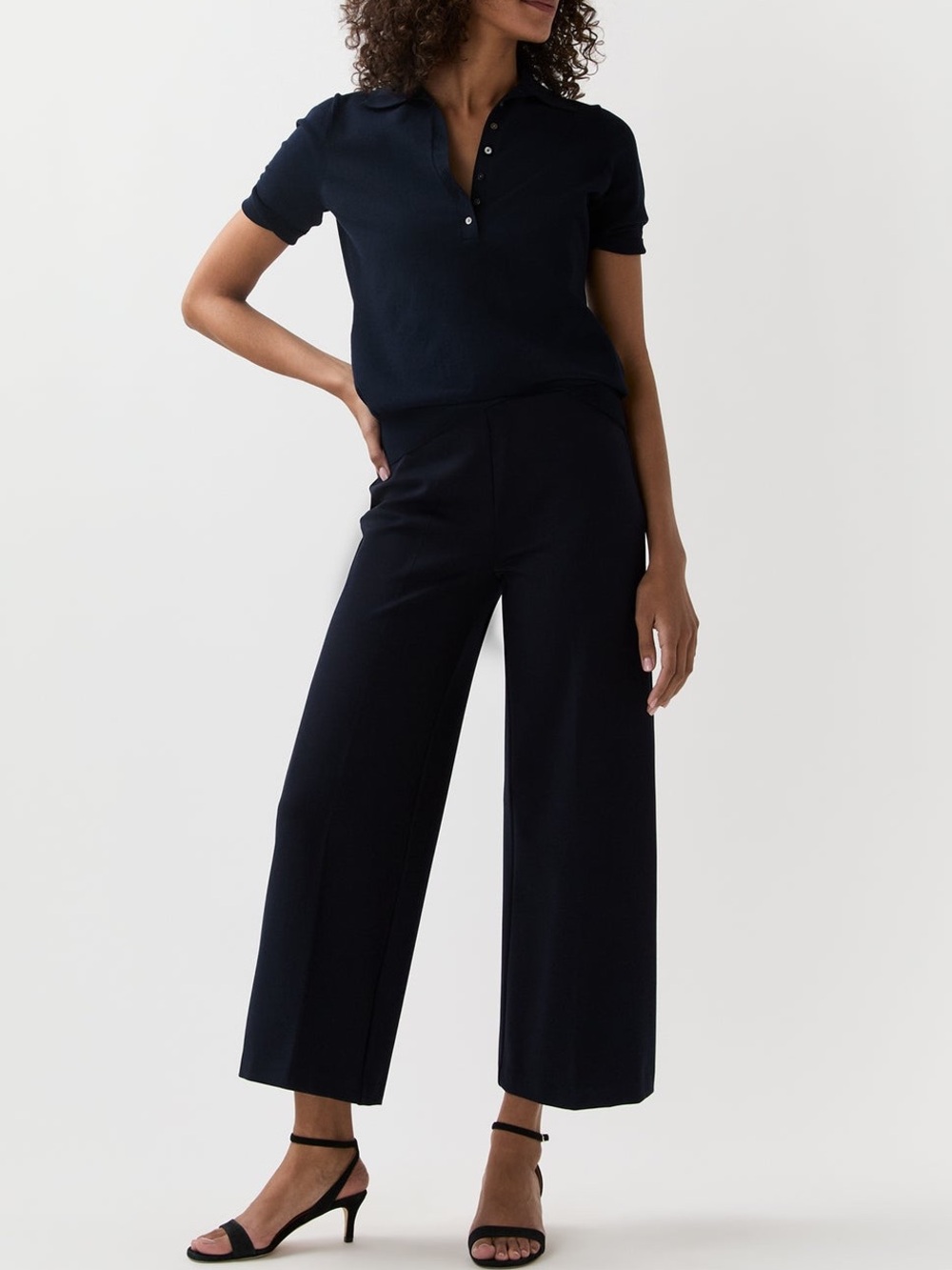 Ann Mashburn Faye Wide Leg Cropped Pant
Navy Ponte Knit Pull On